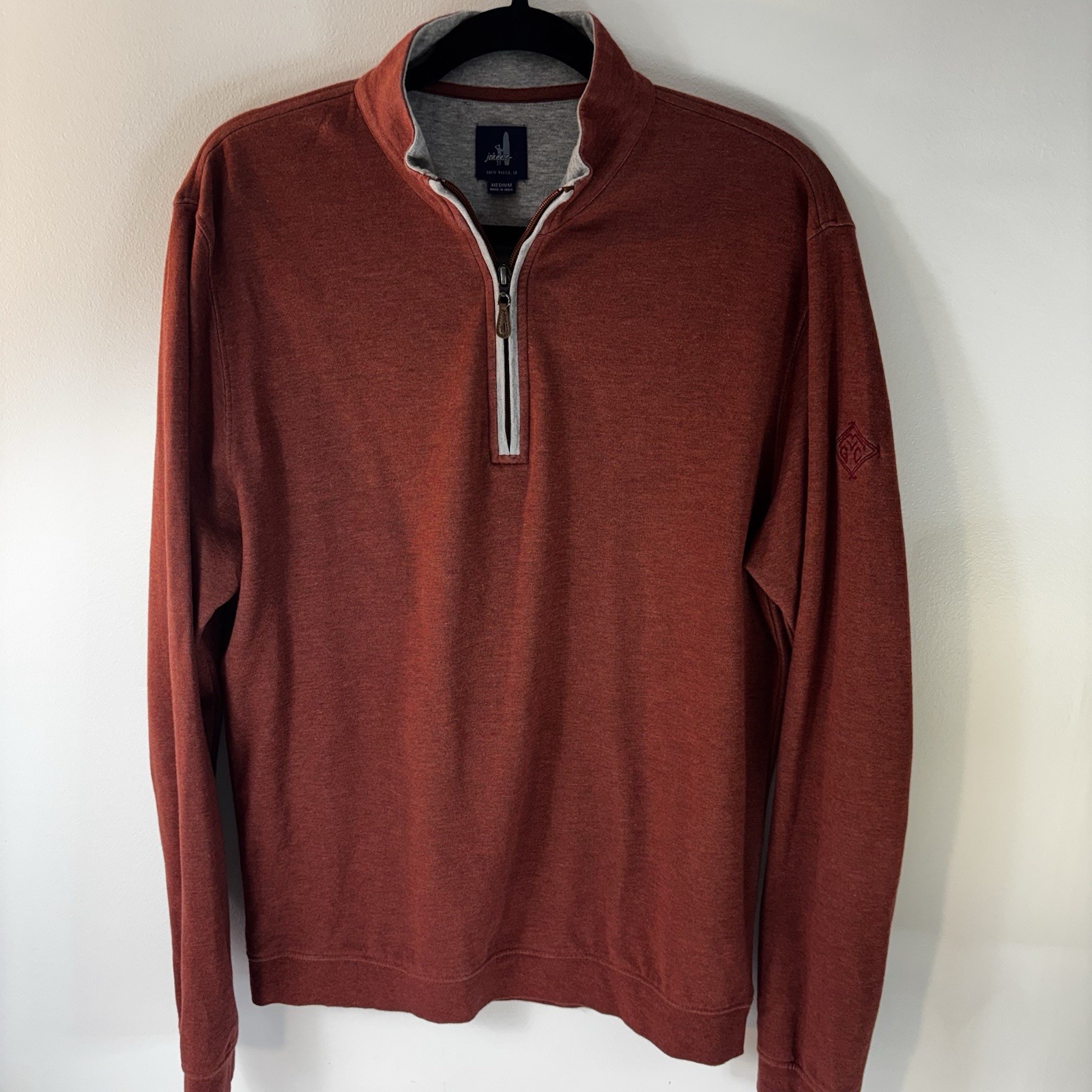 Johnnie-O 1/4 Zip Pullover Shirt  MED Long Sleeve Rust EMBLEM ON SLEEVE