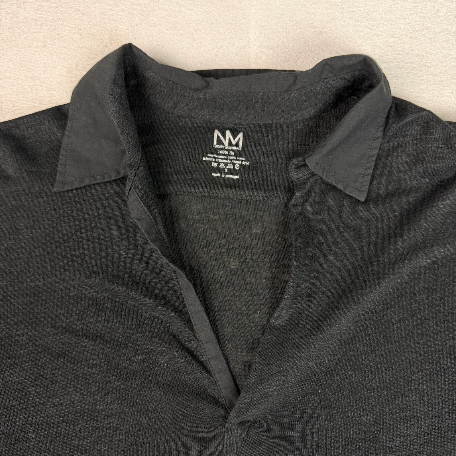 NM Luxury Essentials Linen Top Tee Popover Men XS/S V Neck Cuffed Semi Sheer gallery
