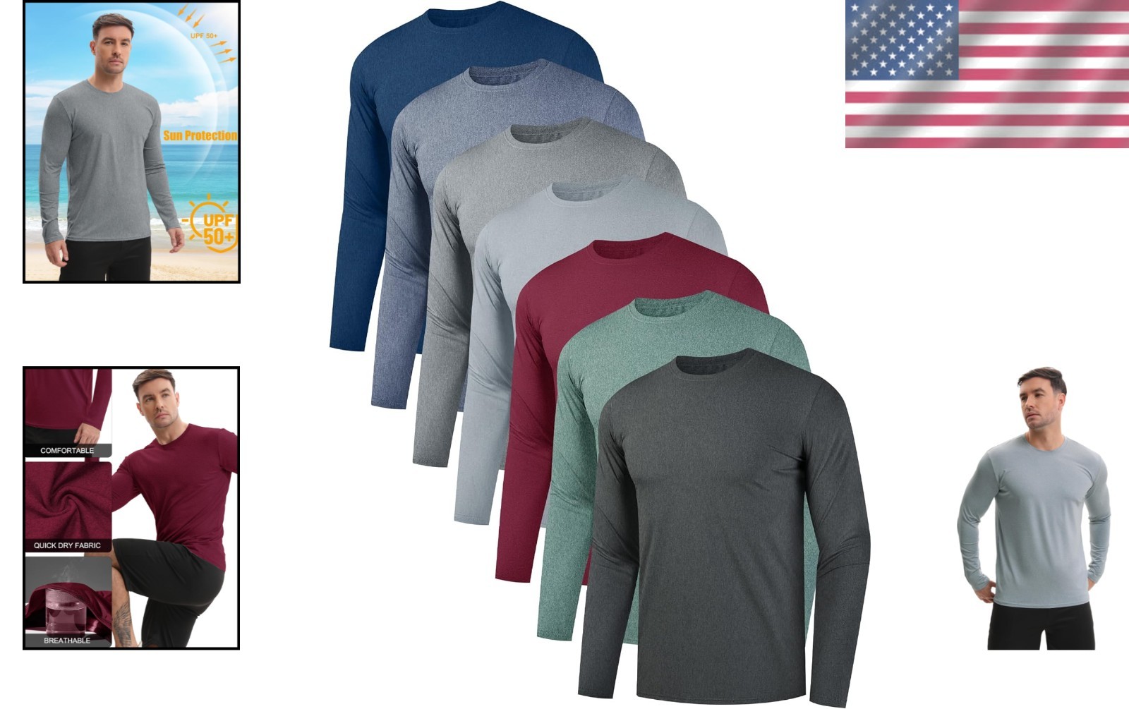 7 Pack Men's Quick Dry Long Sleeve Shirts Moisture Wicking UV UPF 50+ Sun Pro... gallery