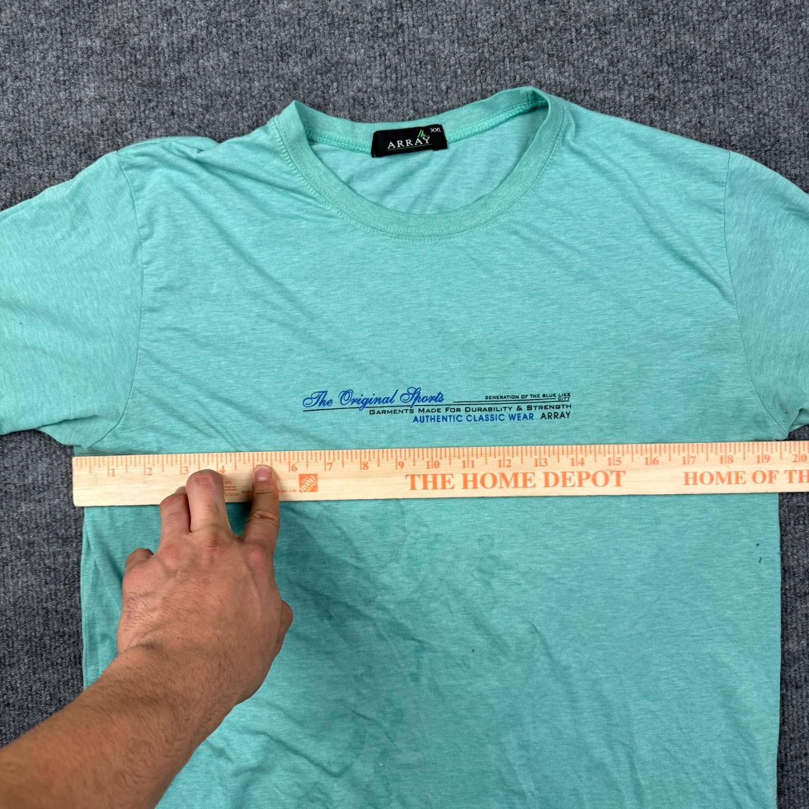 Array The Original Sports T-Shirt Men XXL Fits Large Teal Graphic Stained AS IS gallery