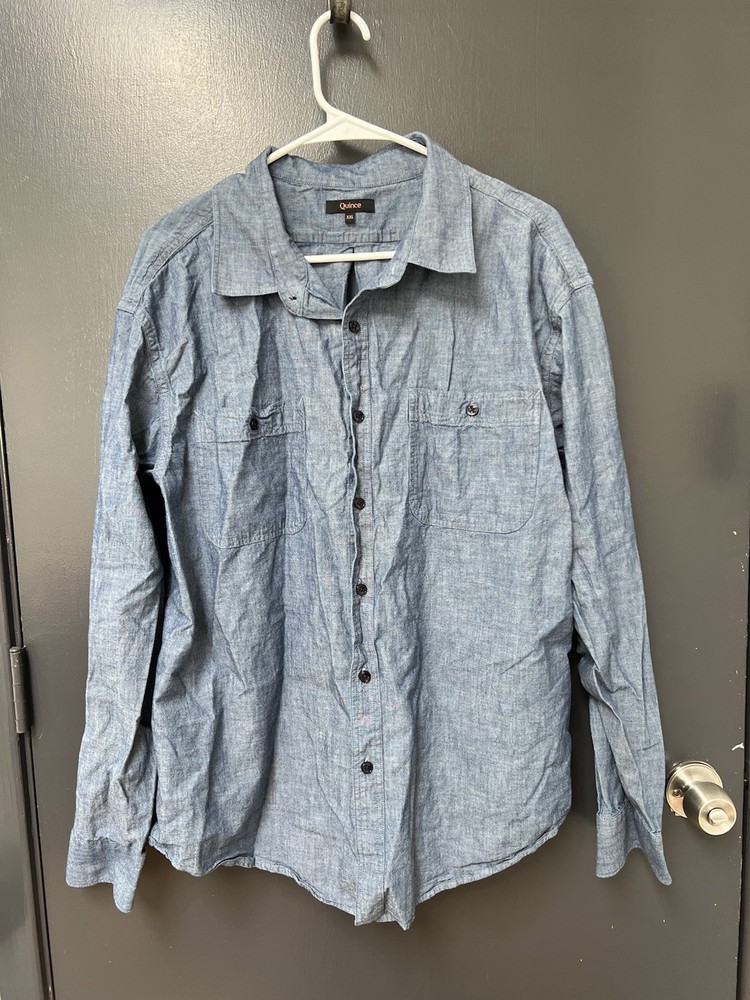 Quince Men Organic Chambray Long Sleeve Shirt Dark Sz XXL Dark Chambray
