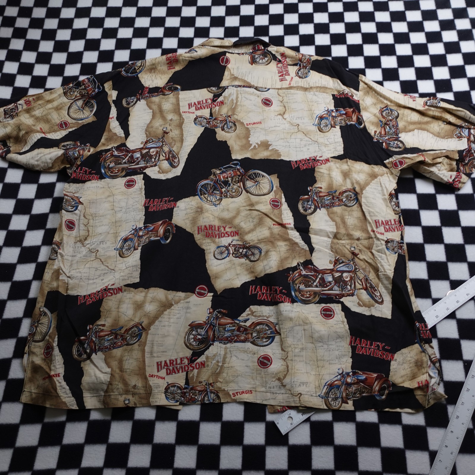Vintage Harley Davison biker Hawaiian style all over print button up Shirt 3XL gallery