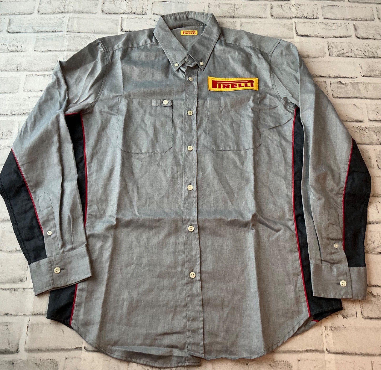 Vintage VW Volkswagen Racing Button Shirt Size Med Castrol Pirelli F1 Mechanic