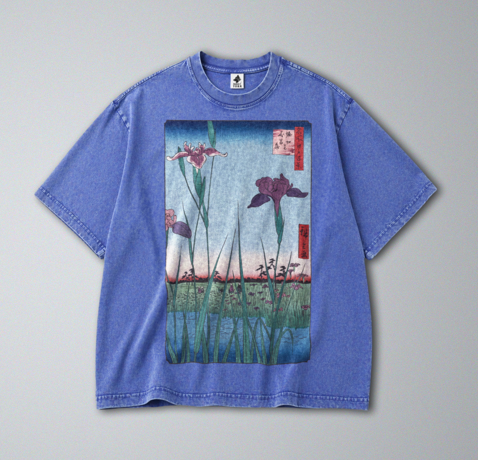 100% Cotton Tee – Unisex Retro Oversized Fit – Japanese Iris Garden Print