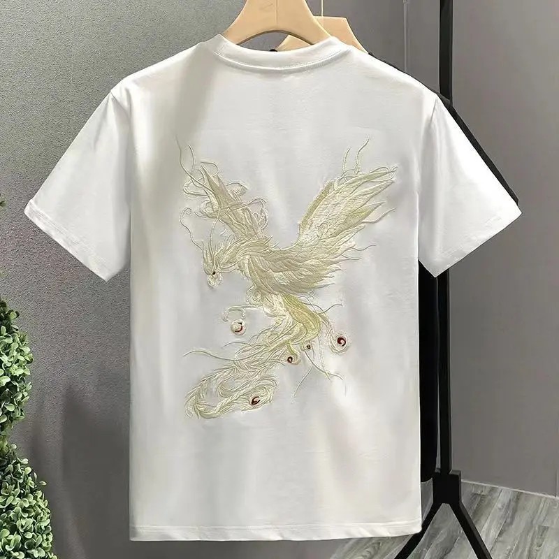 Men's Phoenix Embroidery Short Sleeve T-Shirt Summer Breathable Casual Tee gallery