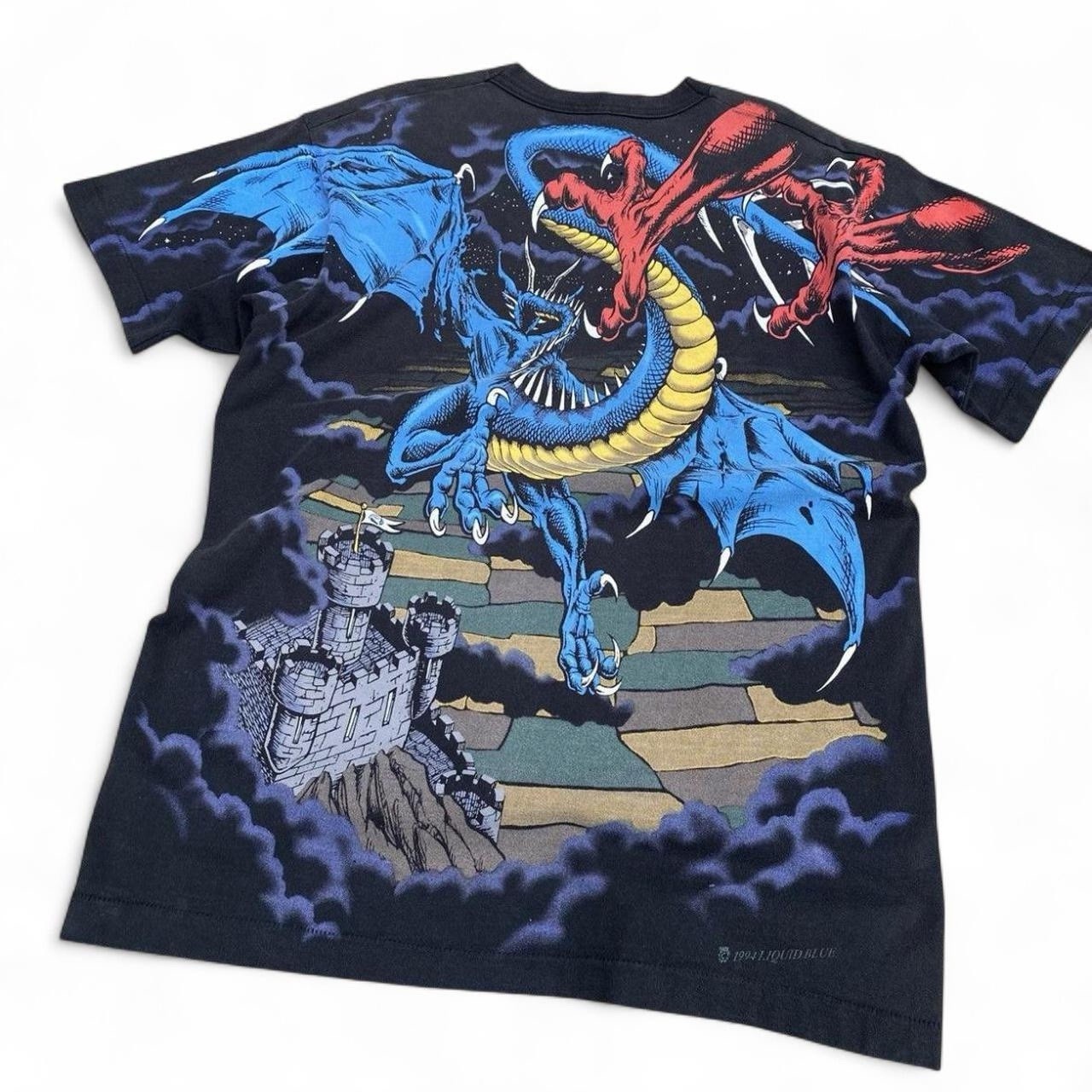 Vintage 1994 Liquid Blue Dragon All over Print Tee Sz Large gallery