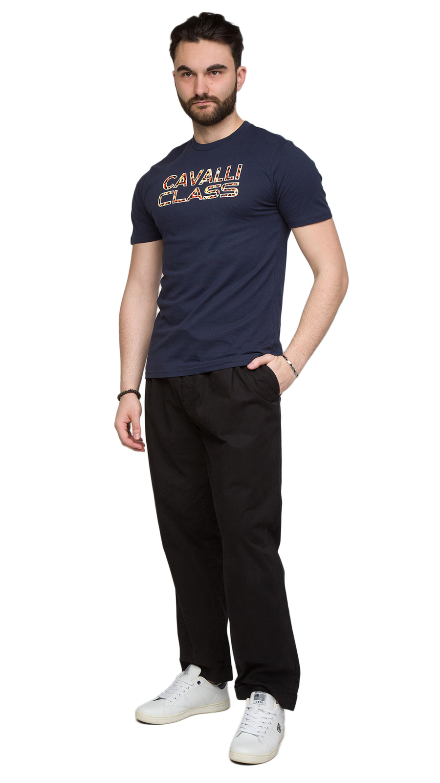 Cavalli Class Navy Logo Animal Print Fashion T-Shirt- gallery