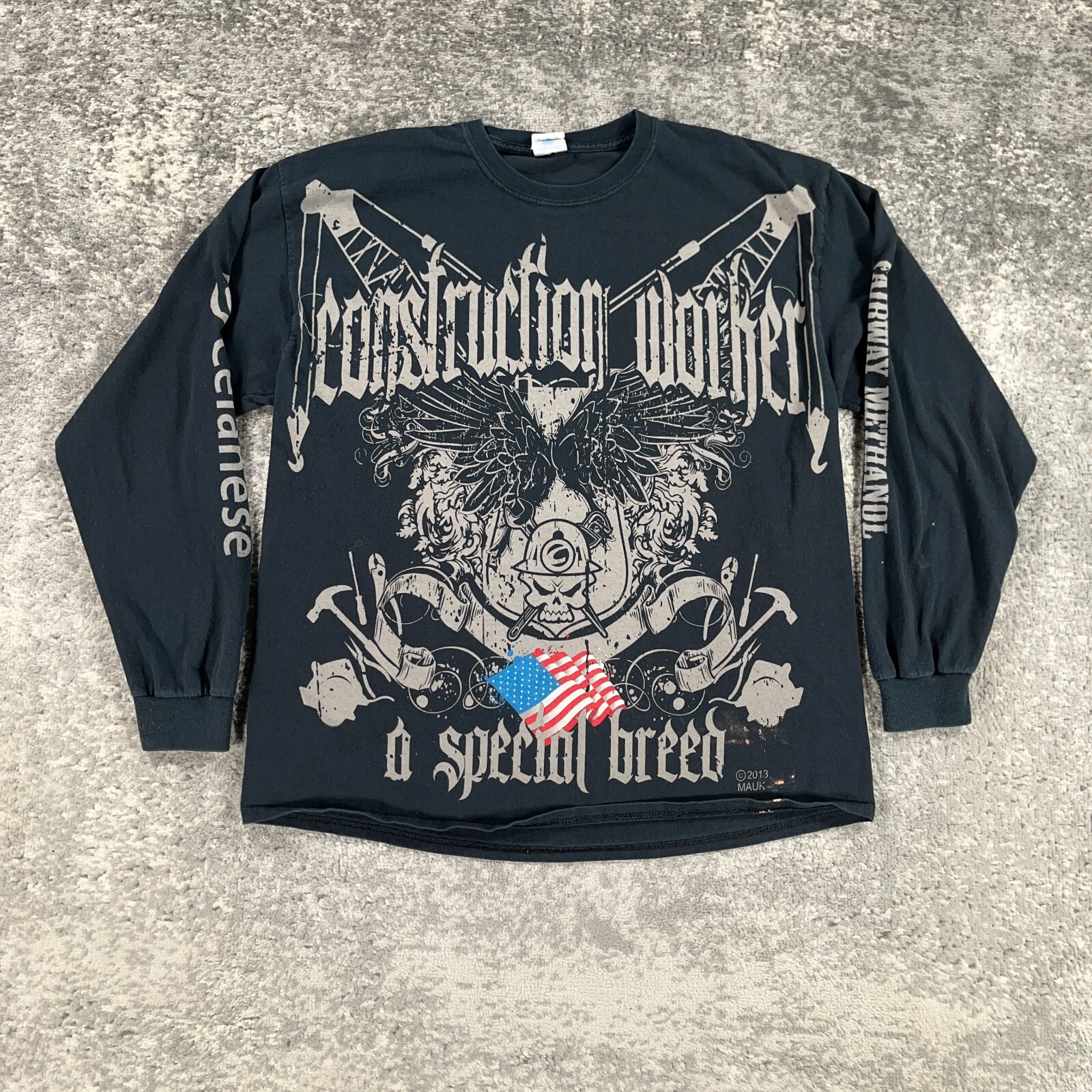 Construction Worker Shirt Mens XL Black Long Sleeve Skull Goth All Over Print gallery