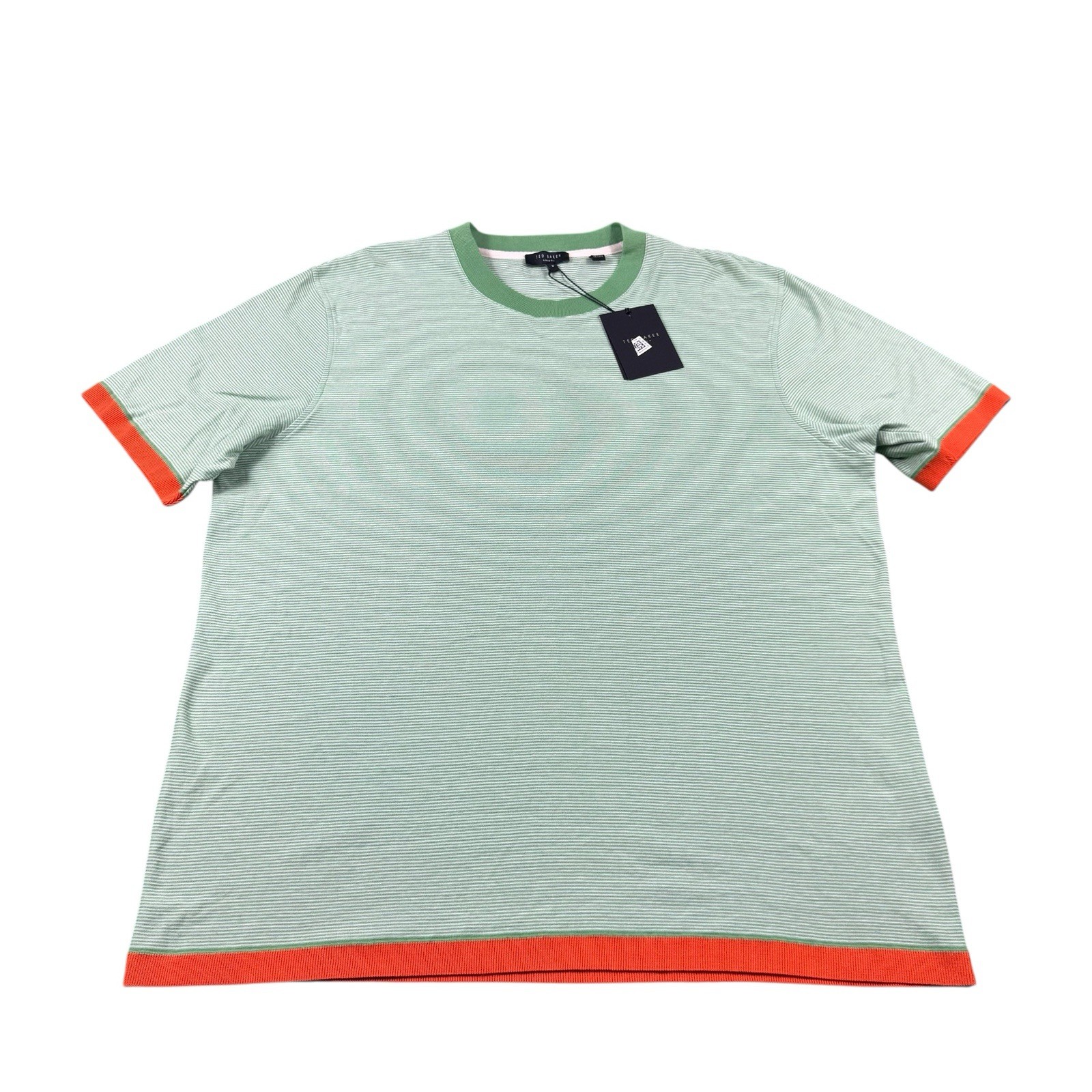 Ted Baker London Green Stripe Orange Tipped Cotton T Shirt Size 6 NWT