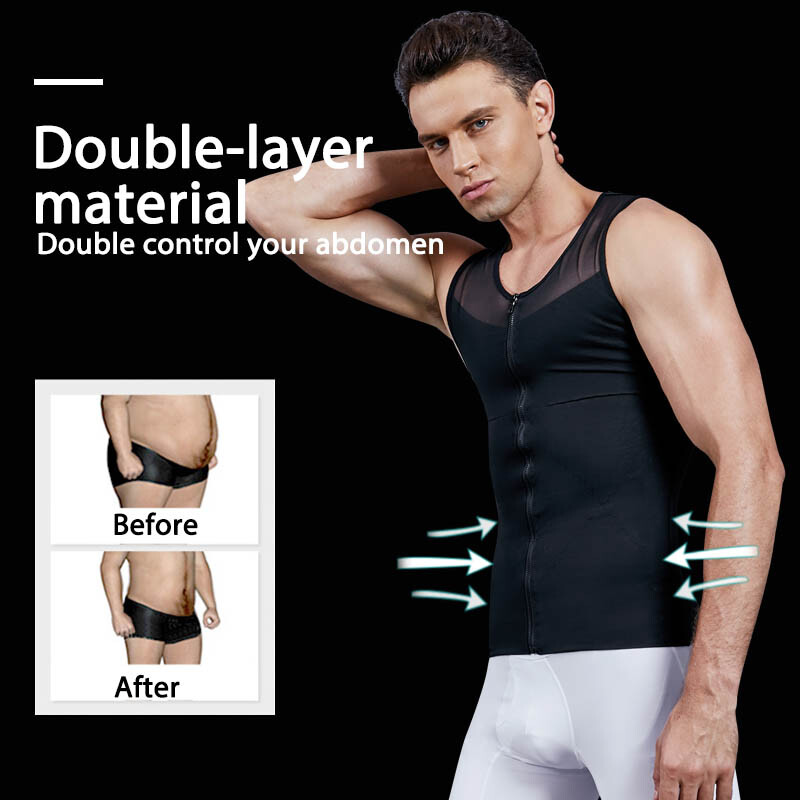 Men's Zipper Body Shaper Toning T-Shirt Ultra Durable Vest Compression Underwear gallery