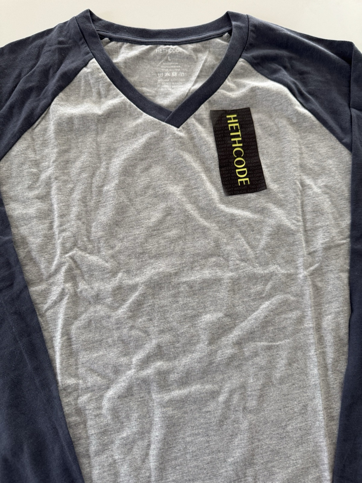 Men's t-shirt Casual Vintage Long Raglan Sleeve V-Neck Running Hiking Baseball L gallery
