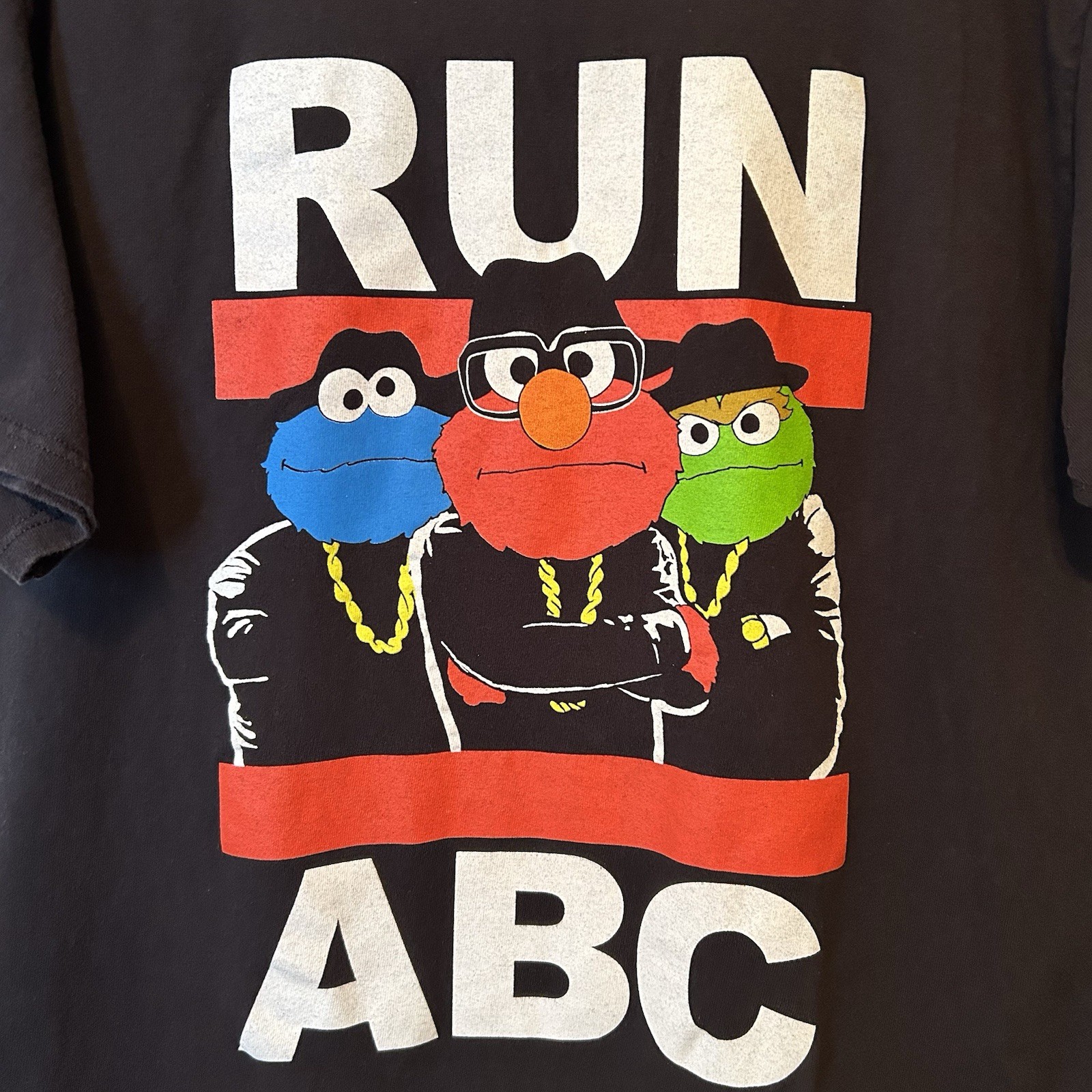 Vintage Sesame Street Run ABC Shirt XL Cookie Monster Elmo Hip Hop Run DMC BG17 gallery