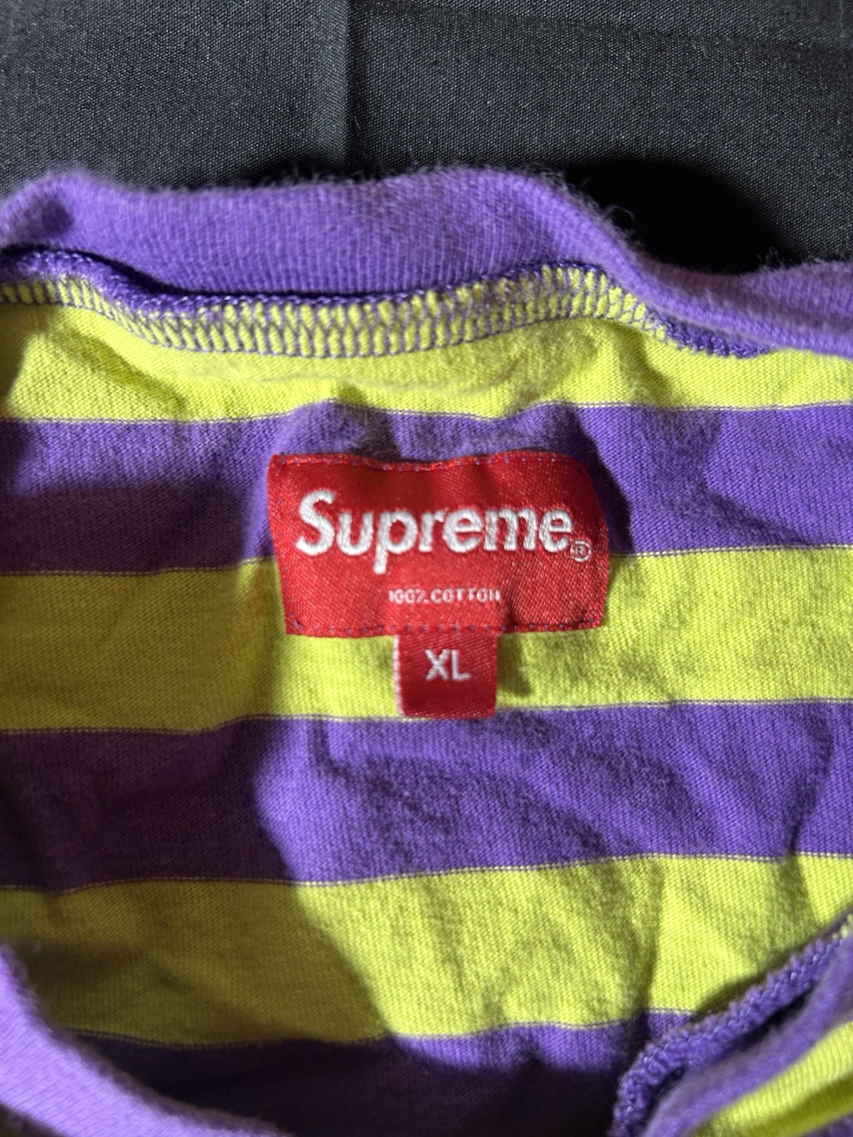 Supreme Purple Yellow Striped Logo T-Shirt Short Sleeve Crew Neck Men's XL gallery