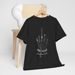 Black Glossy Hand Middle Finger Diamond Graphic T-Shirt