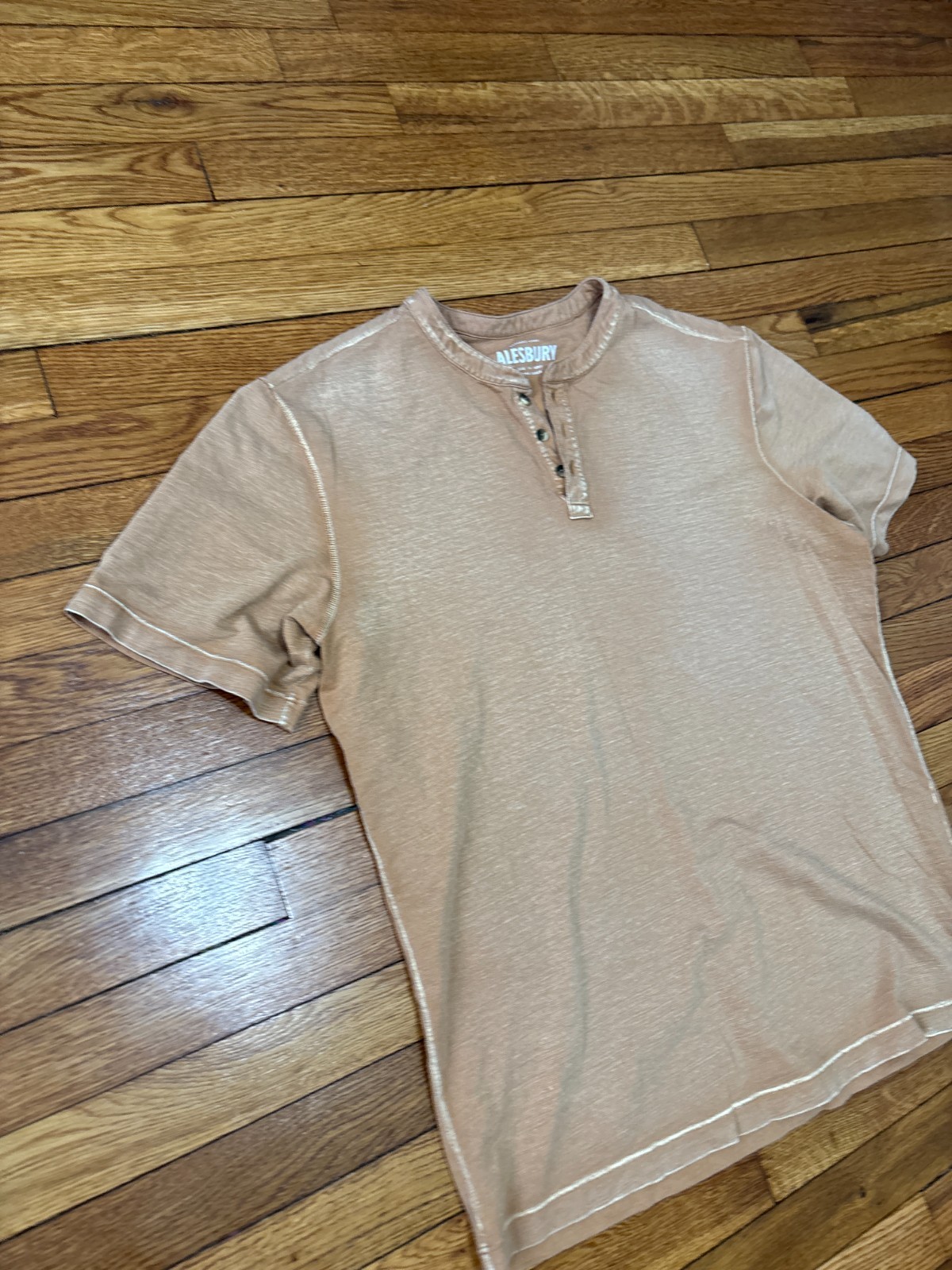 Alesbury Men’s Dyed Washed Grunge Henley Short Sleeves T Shirt Large Orange gallery