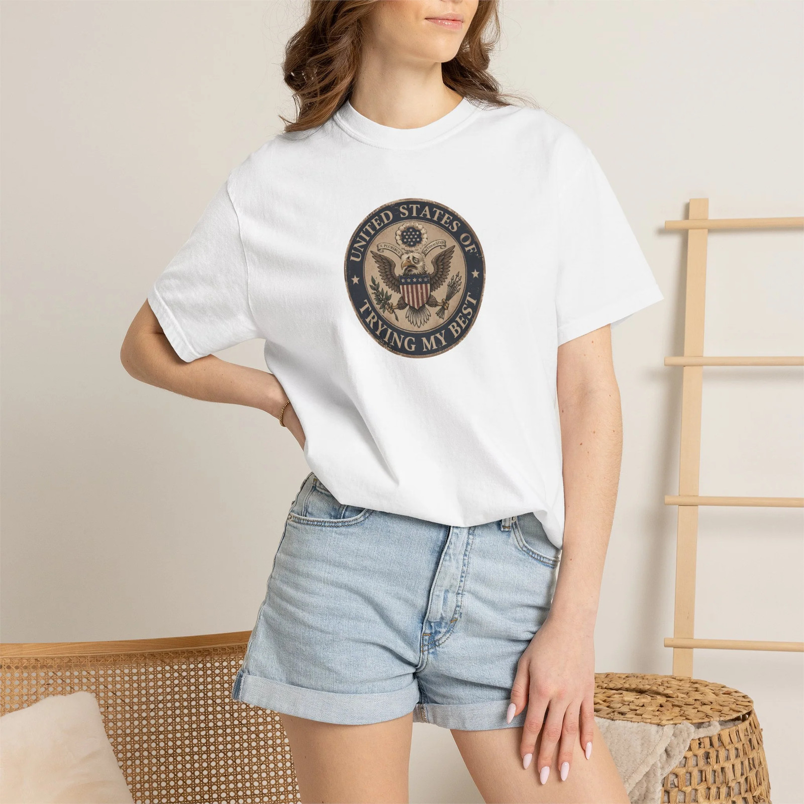 United States of Trying My Best Unisex T-shirt USA Graphic Tee Garment Dyed gallery