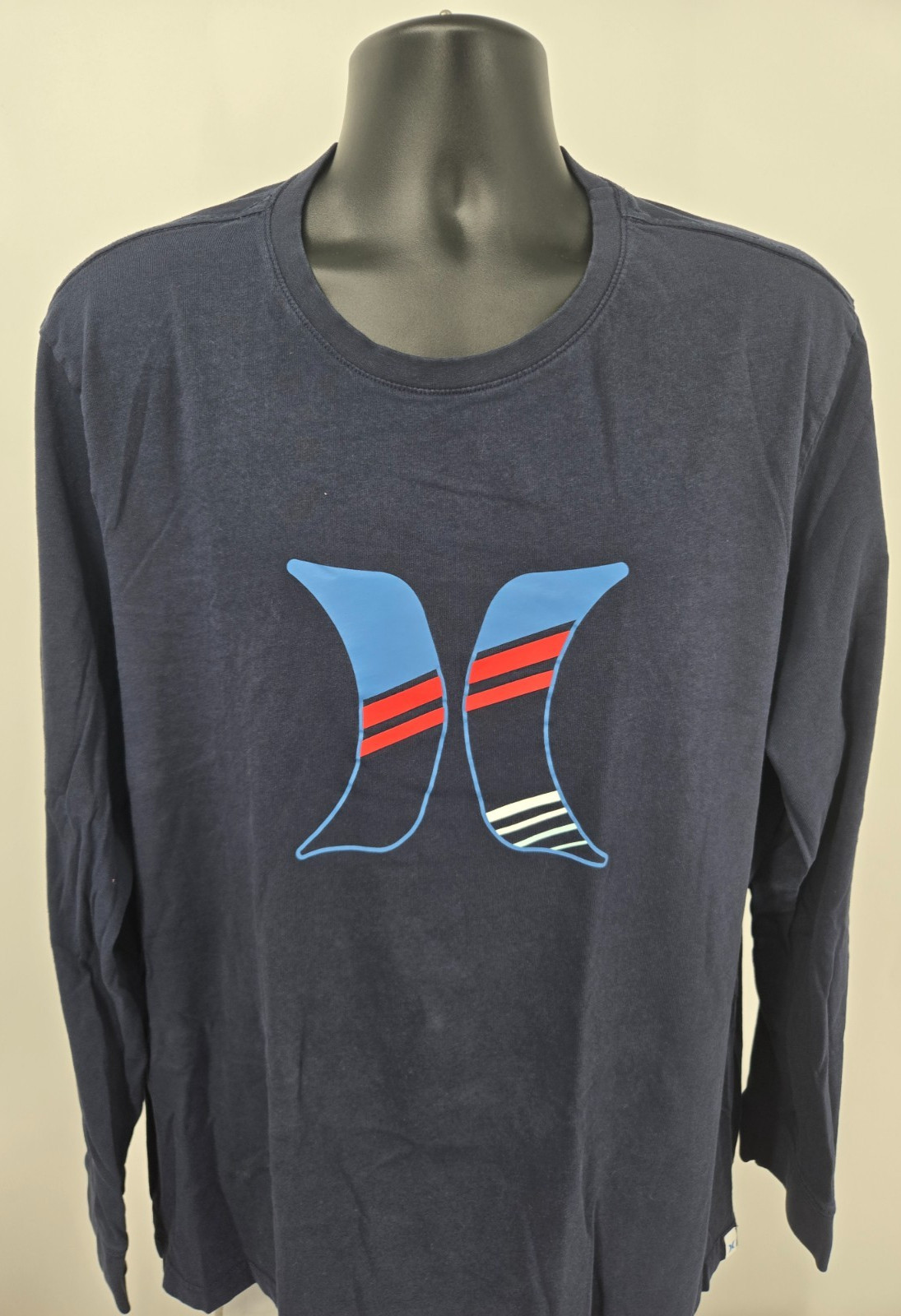 Hurley T-Shirt 2XL Long Sleeve Casual Outdoor Beach Surf Men Logo Blue Red XXL