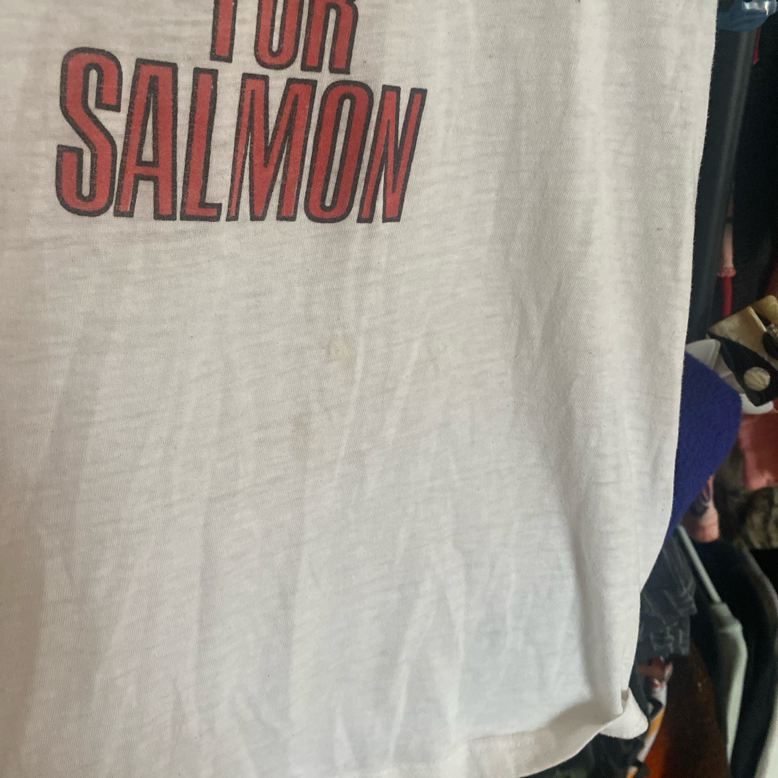 Vtg Fisherman ‘ I’m Trolling For Salmon’ TNT T shirt Paper Thin White Fish Boat gallery