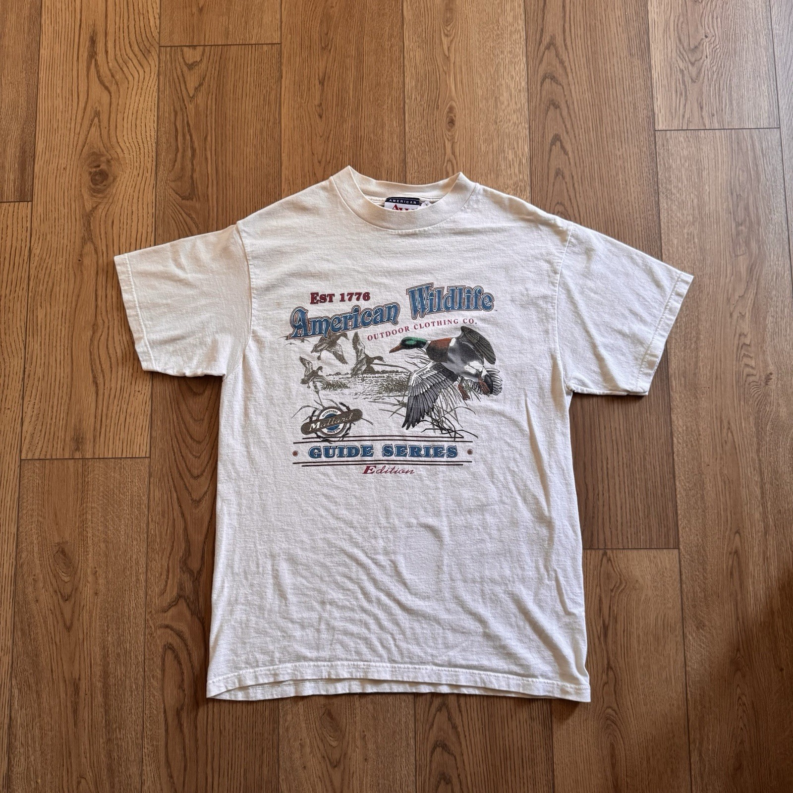 Vintage American Wildlife Mallard Ducks Cream Mens Medium Shirt 90s River Nature gallery