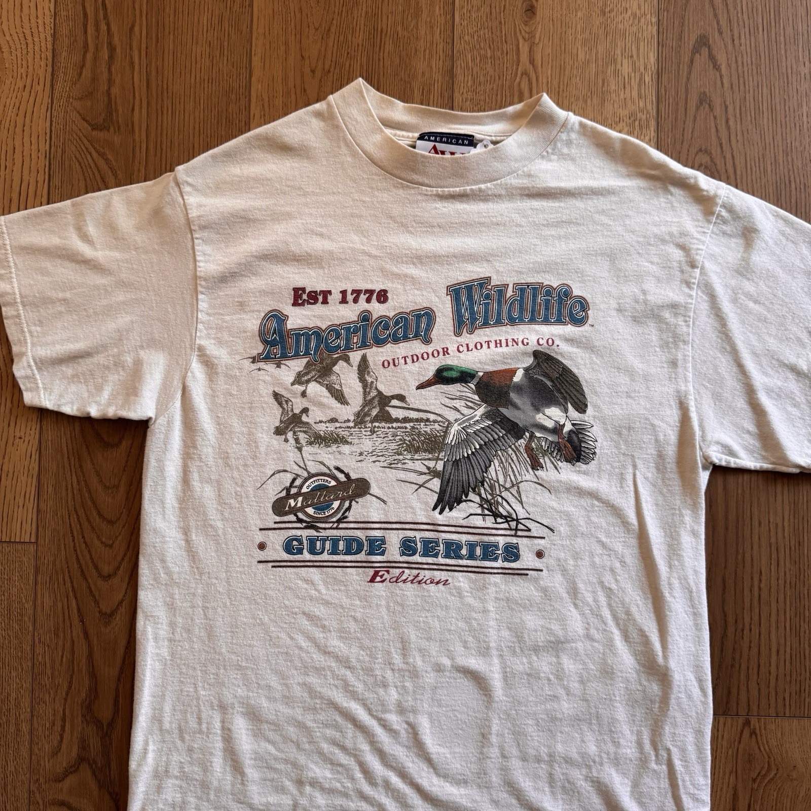 Vintage American Wildlife Mallard Ducks Cream Mens Medium Shirt 90s River Nature gallery