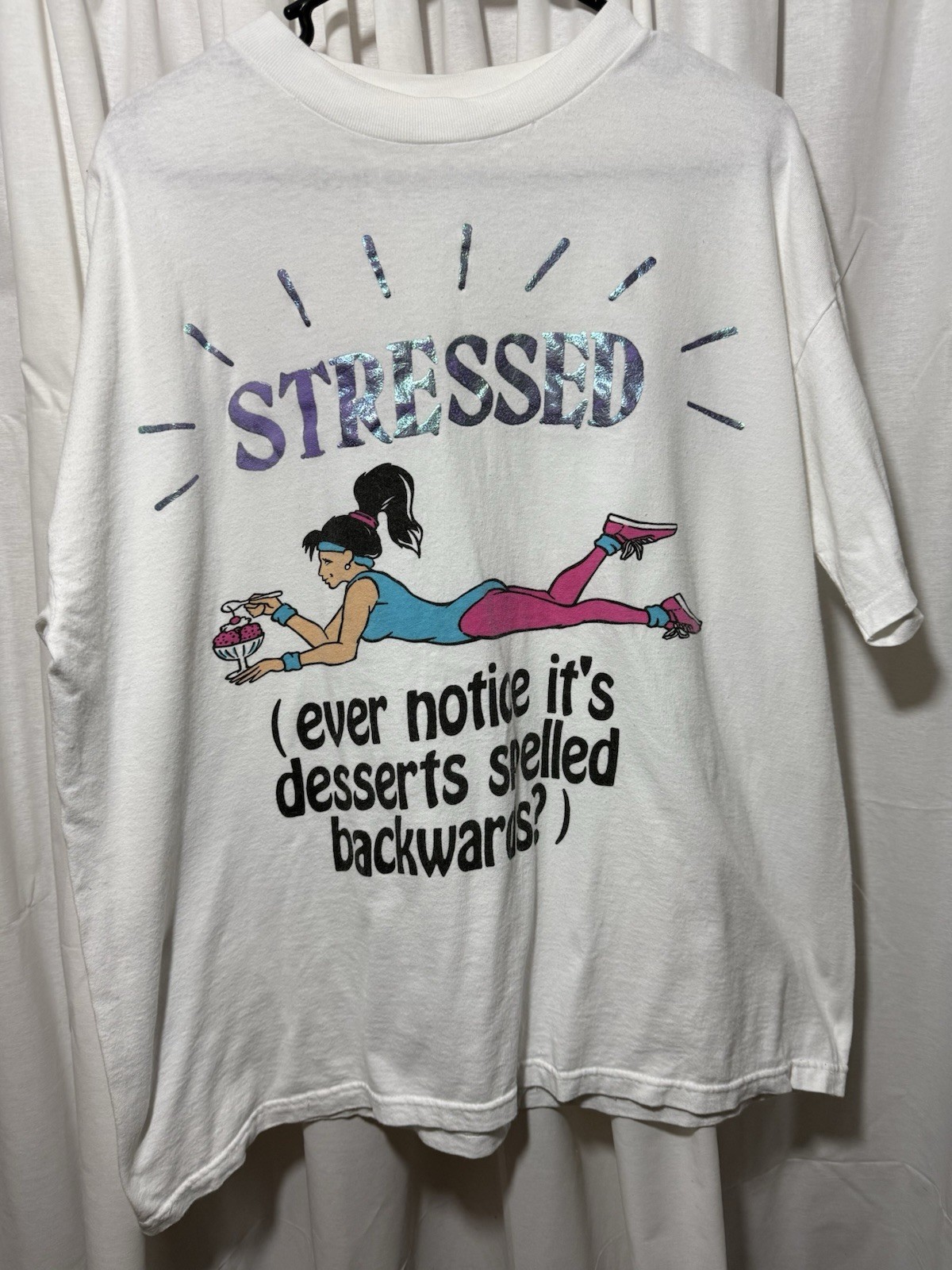 Vintage 1980s “STRESSED” Dessert Joke T-Shirt | 80s Humor Novelty Tee | Made USA gallery