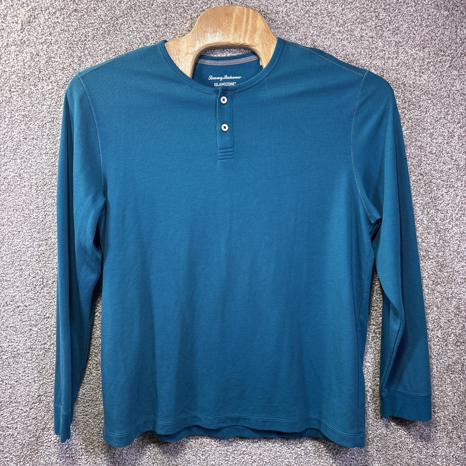 Tommy Bahama Shirt Mens XL Blue IslandZone Long Sleeve Henley Tee Performance