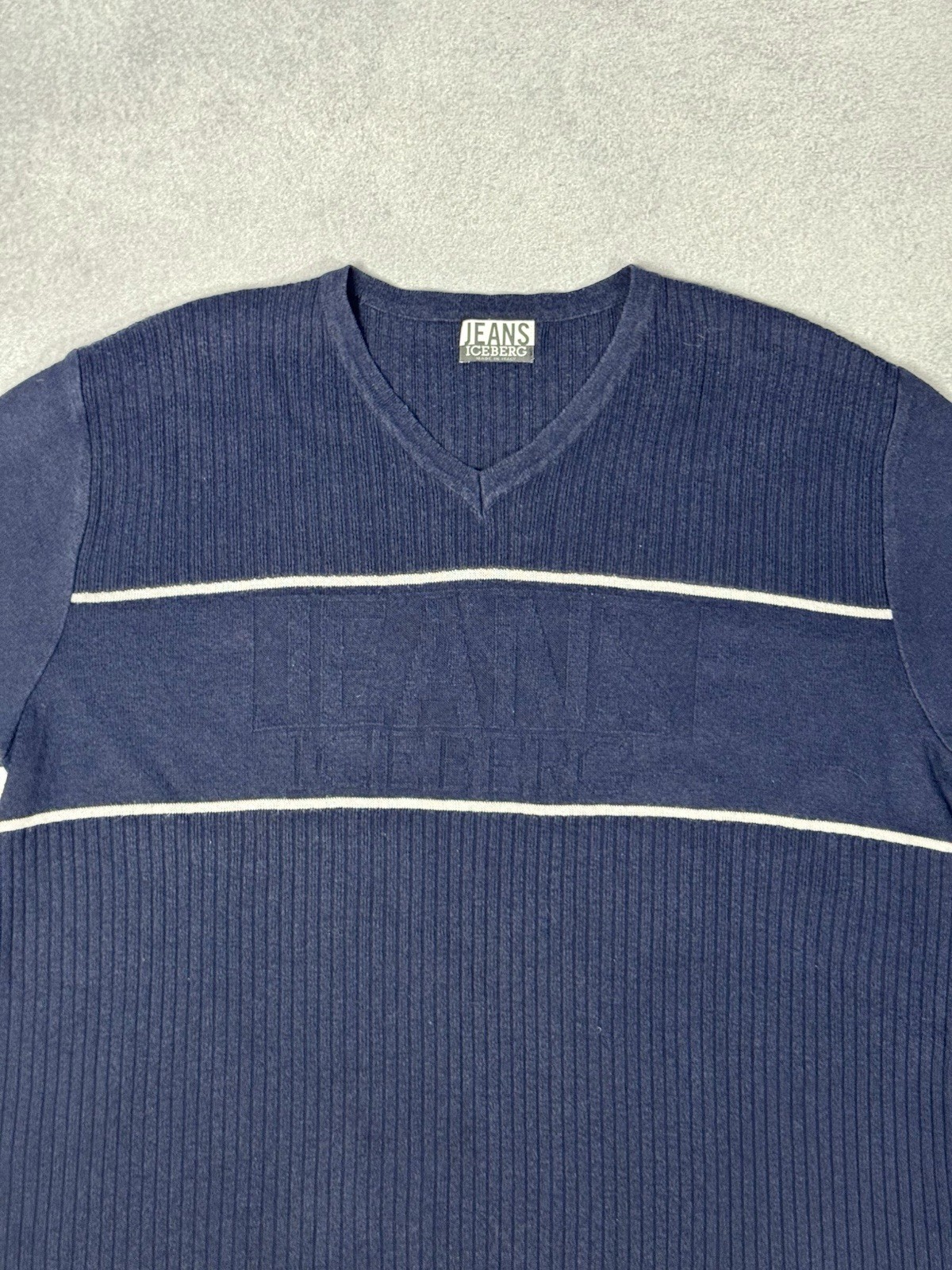 Vintage ICEBERG Jeans T Shirt Knit Blue Short Sleeve Men's Size XL gallery