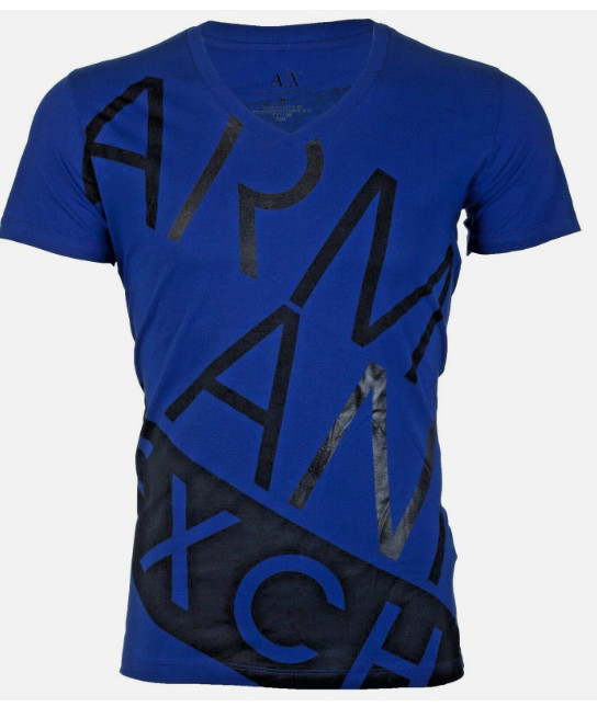 ARMANI EXCHANGE Blue BIAS Short Sleeve Slim Fit Designer V-NECK T-shirt NWT gallery