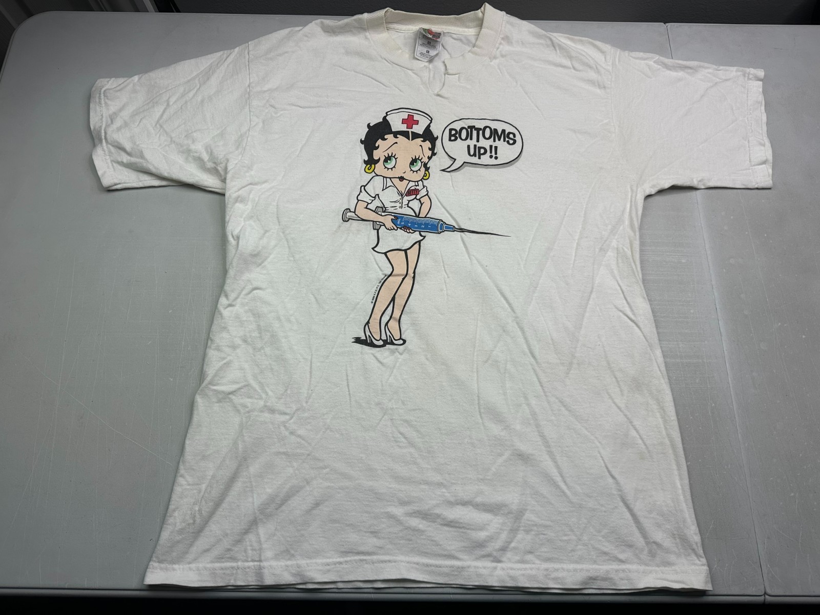 *FLAW* Vintage 1996 Betty Boop Nurse Bottoms Up T-Shirt Mens L White