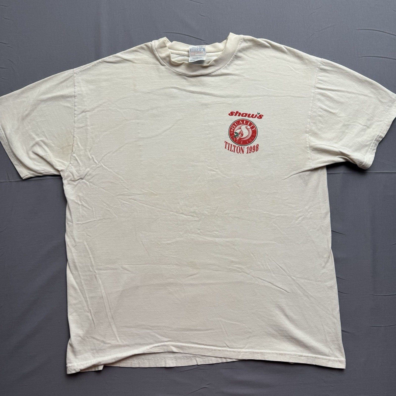 Hanes Beefy-T Vintage 90s Double-Sided Graphic Beige Unisex T-Shirt XL gallery
