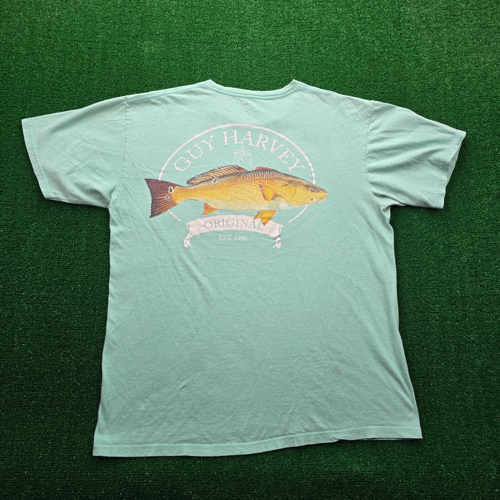 Guy Harvey Tshirt Men Large Green Marlin Fishing Outdoors Short Sleeve Casual