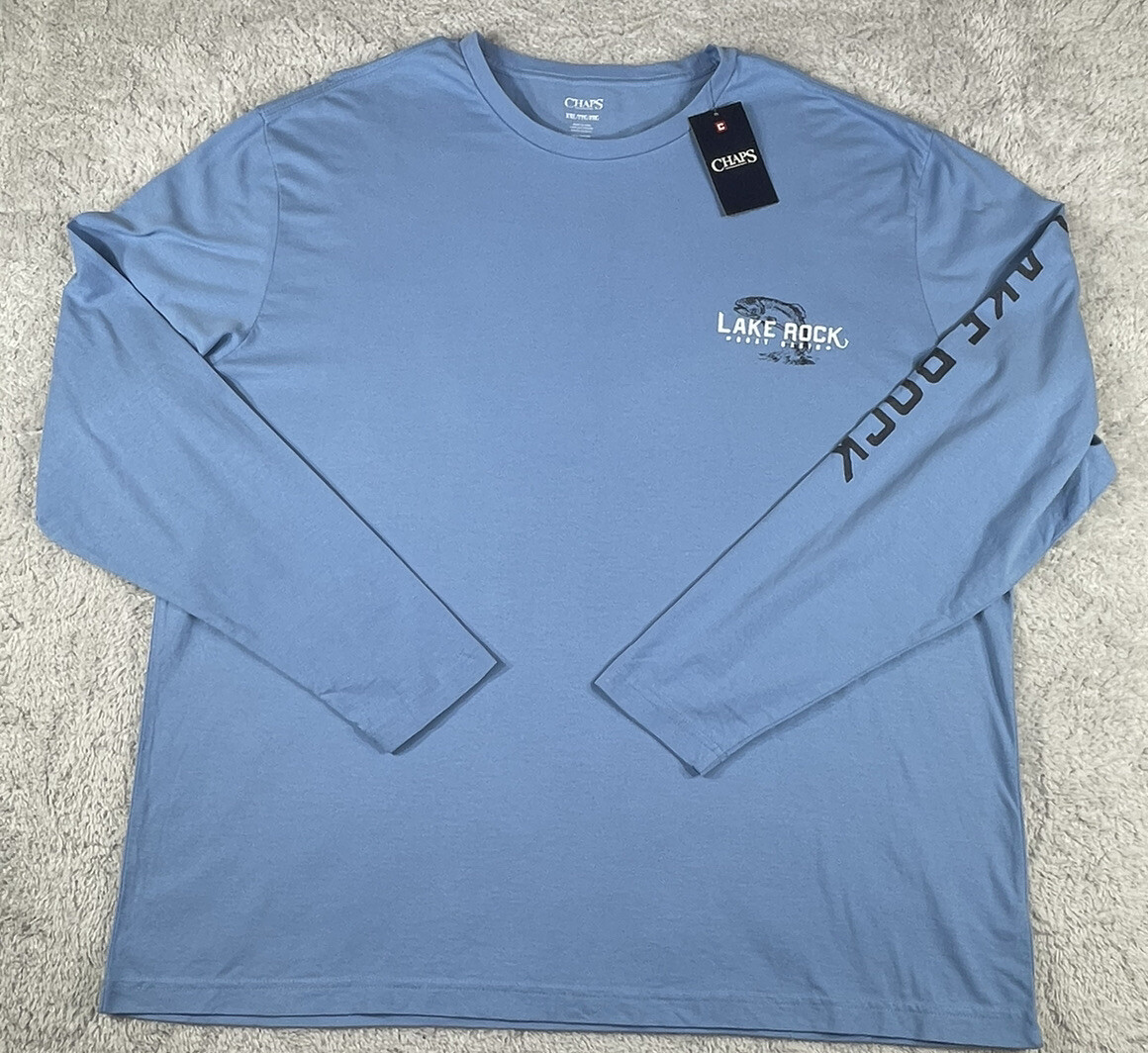 Chaps Men’s NWT Long Sleeve Crew Neck T Shirt Size XXL Blue Lake Rock Boat Basin