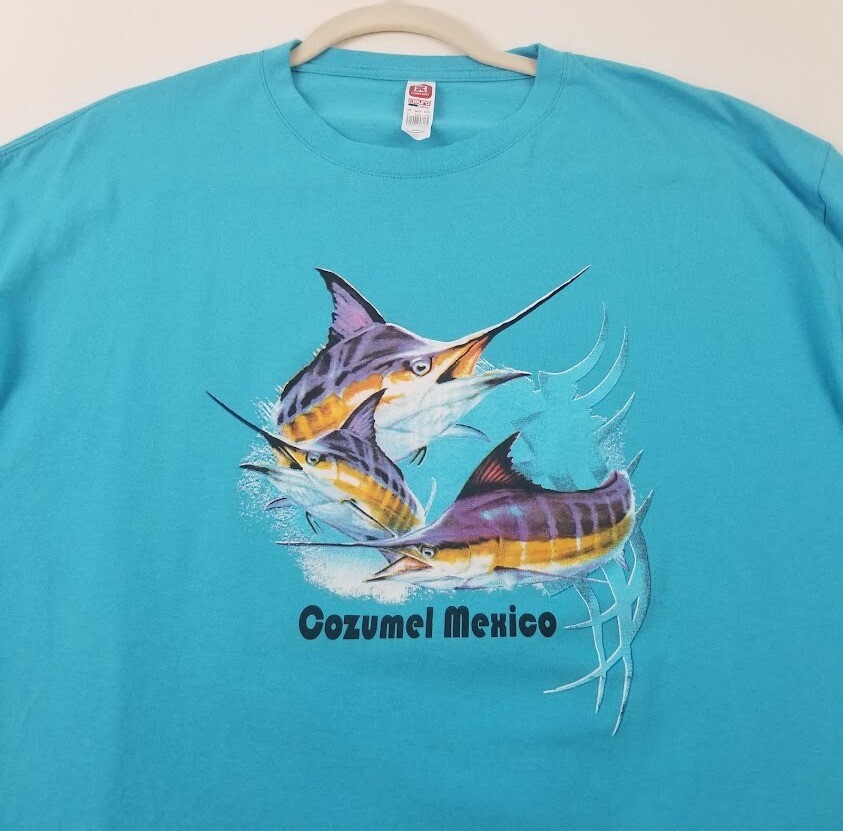 Cozumel Mexico T Shirt Men's XL Blue Short Sleeves Crewneck Fish Stretch Cotton gallery