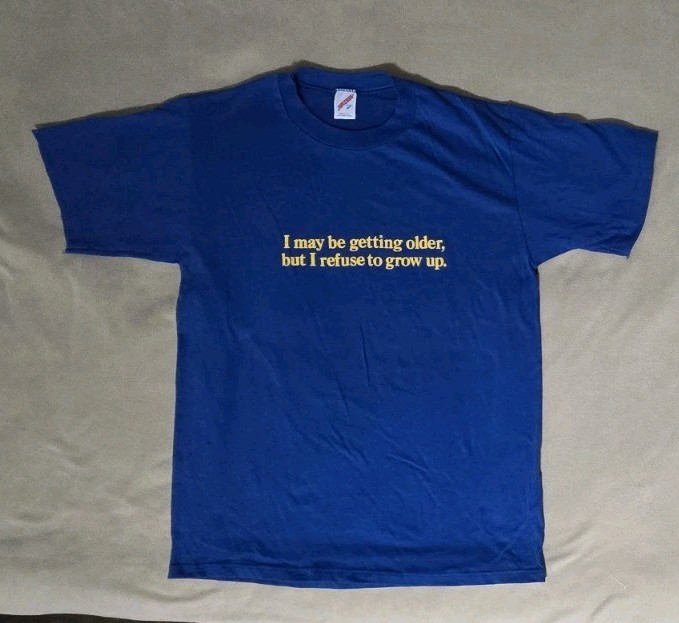 Vintage 90's Novelty Humor Tee Refuse To Grow Up Men's L Royal Blue gallery