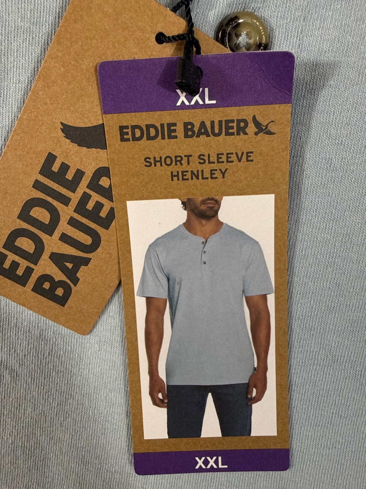 Eddie Bauer Henley T-Shirt Mens 2XL Light Blue Short Sleeve Quarter Button NWT gallery