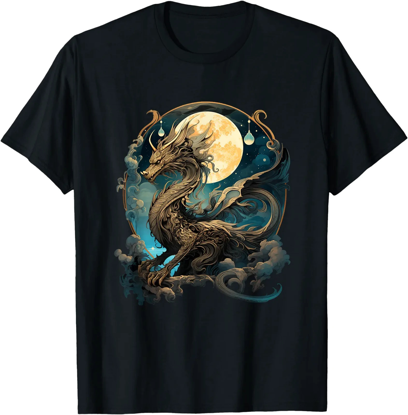 Beautiful Lunar Gold Dragon Floral Art Noveau T-Shirt gallery