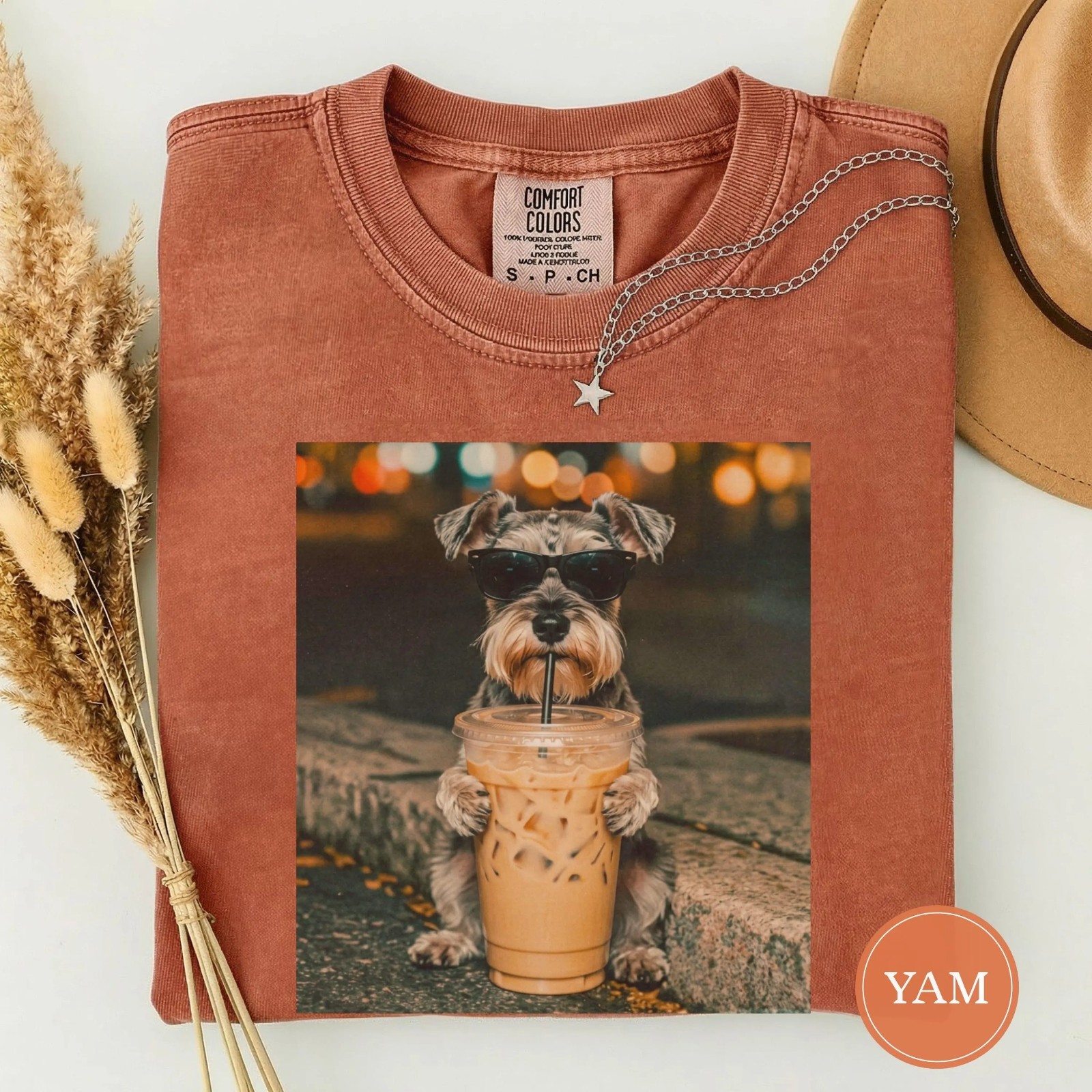 Funny Miniature Schnauzer Drinking Iced Coffee Unisex T-Shirt gallery