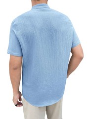 Men’s Stand Collar Textured Short Sleeve Button-Down Casual Summer Shirt