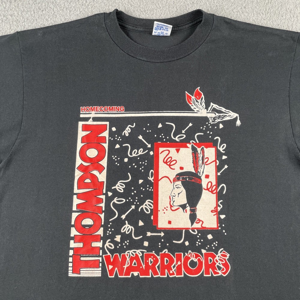 Vintage Thompson Warriors Homecoming Jerzees Large Black T Shirt Made In USA