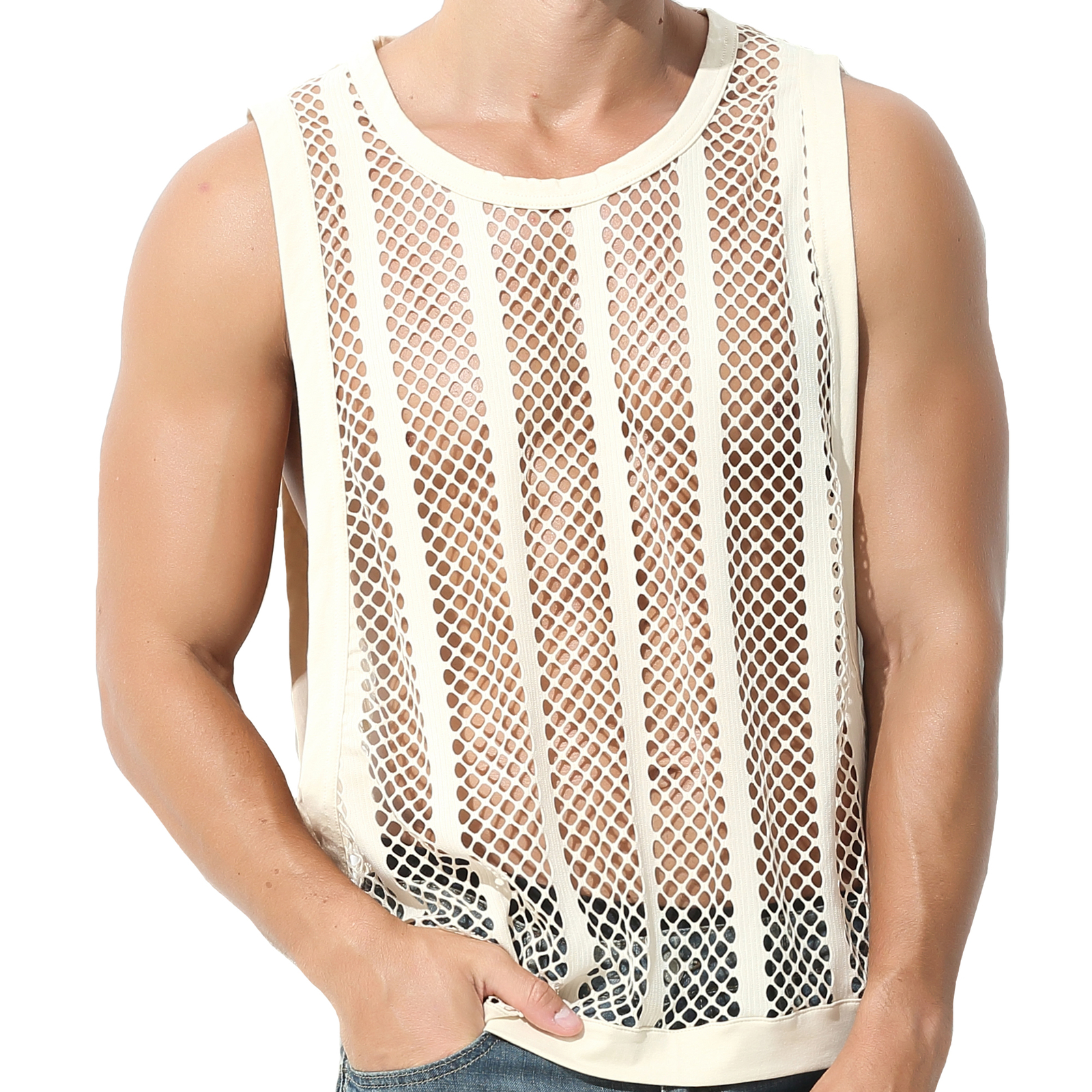 Sexy Men's T-Shirt Mesh Fishnet Sleeveless Undershirt Muscle Hollow Out Tank Top gallery