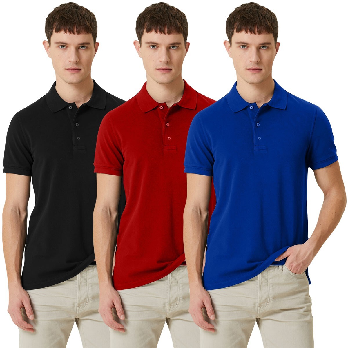 3 / 4 Pack Men's Plain T-Shirt Short Sleeve Pique Polo Tee Top Multi Set M-2XL gallery