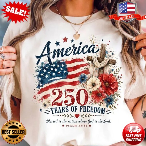 America 250 Years Faith Freedom Shirt Christian Patriotic Floral T-Shirt, S-5XL gallery