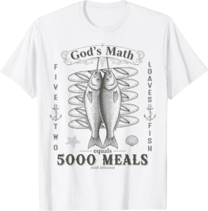 2 Fishes 5 Breads Jesus Feeds The 5000 Christian Bible Verse T-Shirt gallery