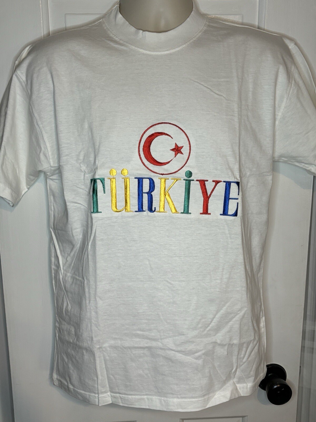 Vintage TURKEY Shirt Men’s Medium White Istanbul Turkiye Embroidered
