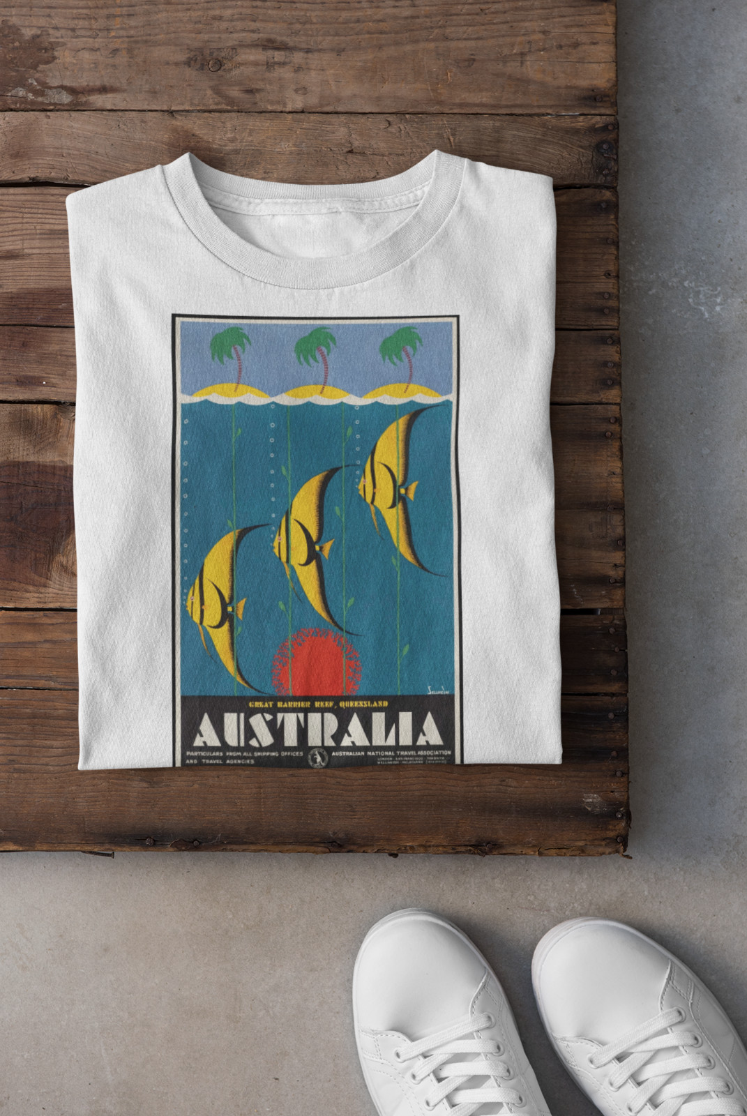 Australia Vintage Travel Poster T-Shirt, Great Barrier Reef Retro Ocean Fish Art gallery