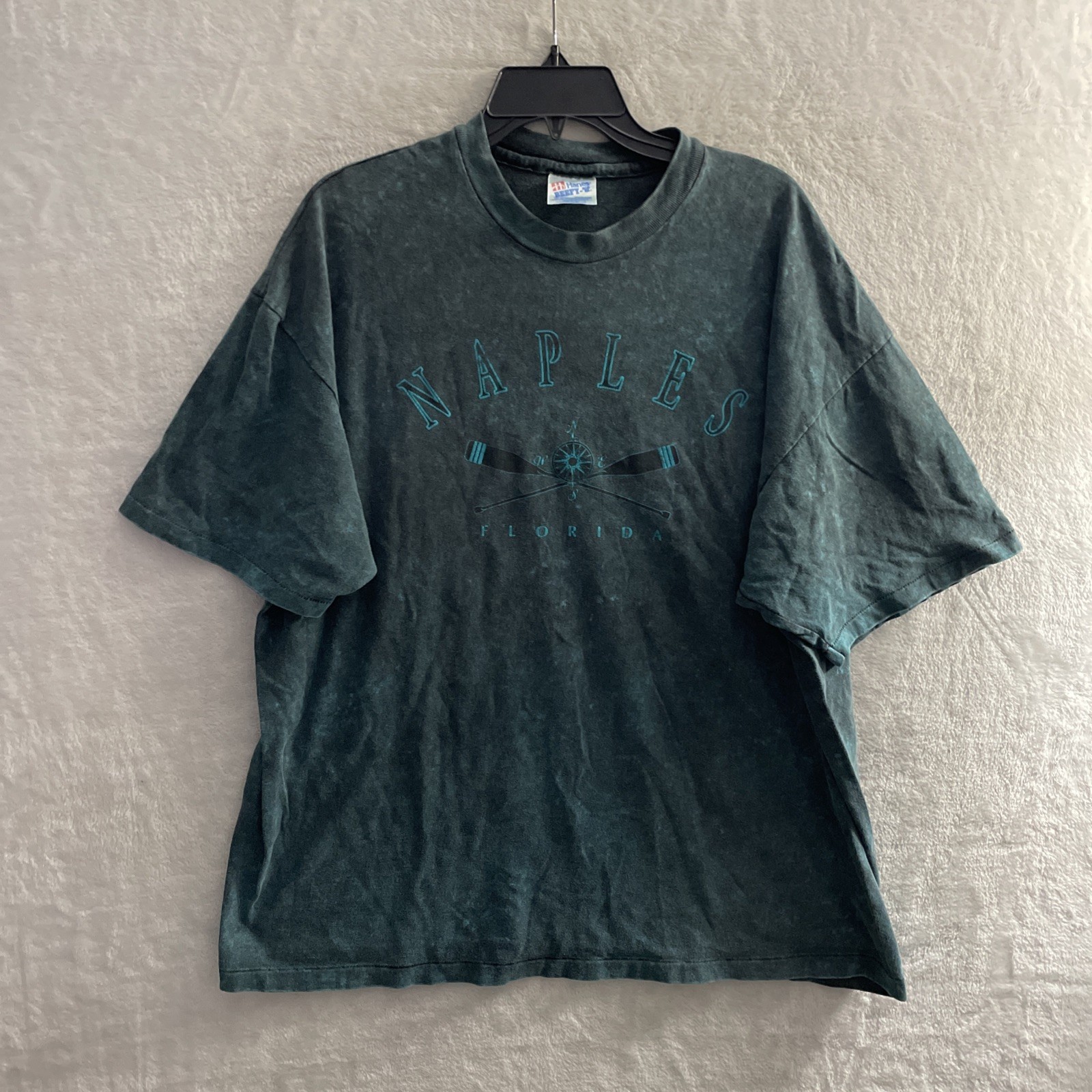 Hanes Mens T Shirt Teal Green Destination Graphic 2XL Cotton VTG 90s Crew Neck
