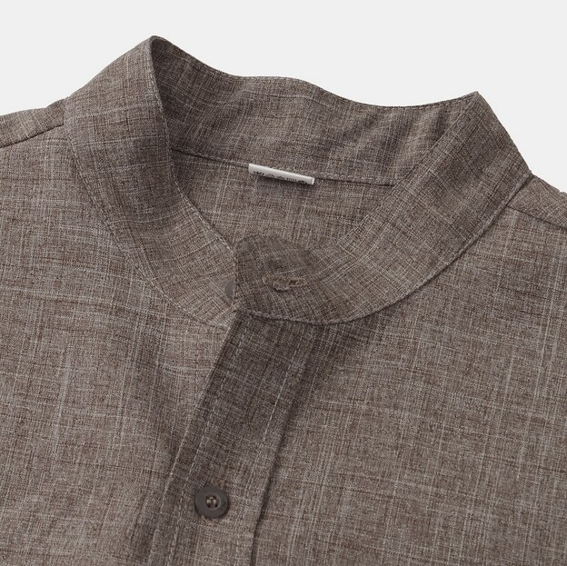 Mens Stand Collar Solid Color Shirt Casual Loose Button Short Sleeve Blouse Top gallery