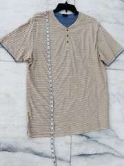 𝅺Left Coast Tee Henley Shirt Stripe Short Sleeve Cotton Reversible Mens Medium