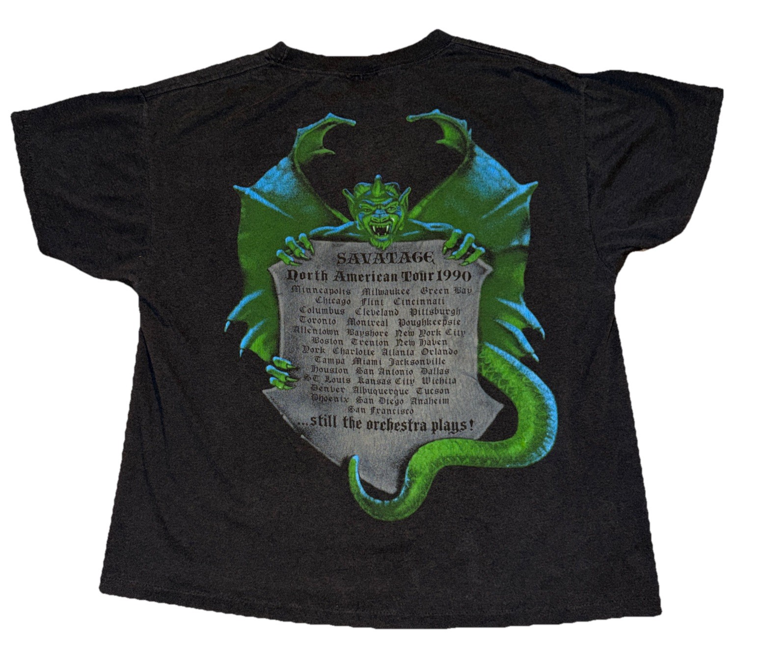 VNTG Savatage 90s North American Tour Heavy Metal TShirt Black Rare L 20x23 gallery