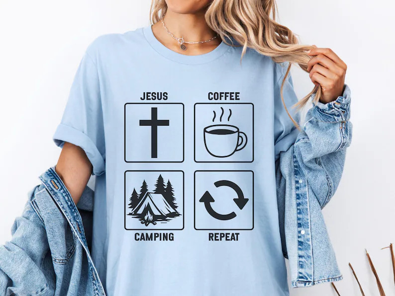 Jesus Coffee Camping Repeat Comfort Tee gallery